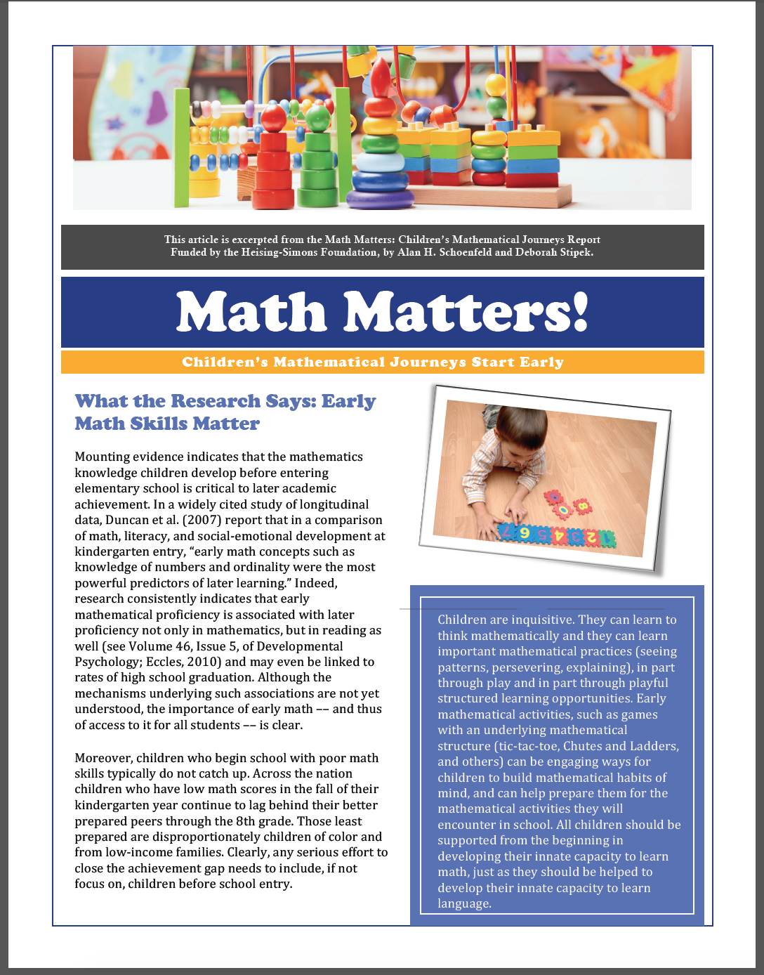 screenshot of math matters article handout