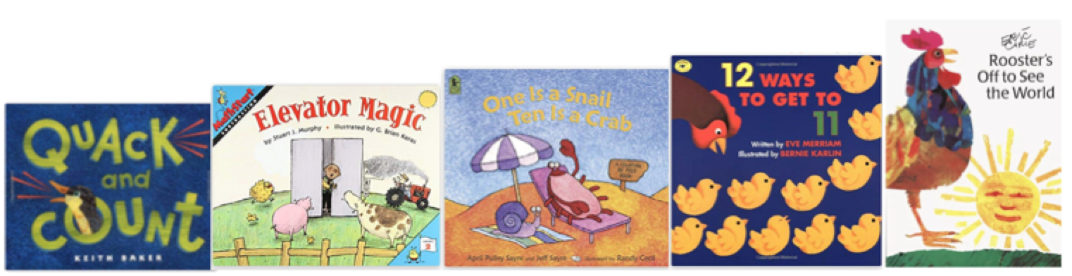 covers of recommended storybooks for addition and subtraction