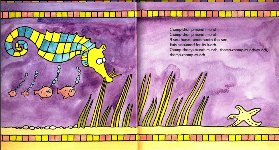 page from children's book with a seahorse