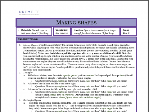 screenshot of making shapes activity